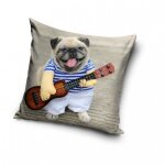 Housse de coussin - ac - d�co - chien � la guitare - 40 x 40 cm - polyester - multicolore