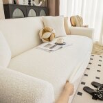 Housse de coussin de canap� 2 places en tissu teddy extensible amovible et lavable couleur beige pour ...