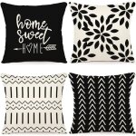 Housse de coussin dcoratif en lin - noir - rectangulaire - uni