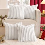 Housse de coussin peluche 40x40 cm lot de 4 doux lavable decor canape blanc