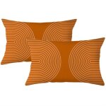 Housse de coussin rectangulaire en lin motif géométrique - lot de 2 - orange Housse de coussin rectangulaire en lin motif géométrique - lot de 2 - orange