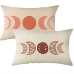 Housses de coussin rectangulaire en lin style scandinave motif de lune - lot de 2