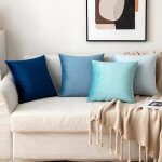 Housse coussin en velours bleu - série decoration canapé salon - 45x45 cm - motif uni déco Housse coussin en velours bleu - série decoration canapé salon - 45x45 cm - motif uni déco