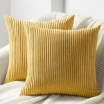 Housse de coussin - xvx - 50x50 cm - jaune - velours c�tel� - rayures