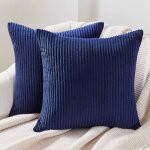 Housse de coussin - xvx - 50x50 cm - velours c�tel� - infroissable - ray� - bleu