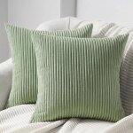 Housse de coussin - xvx - 50x50 cm - velours c�tel� - infroissable - ray� vert