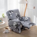 Housse de fauteuil relax extensible 1 place - gris ginkgo biloba - impression - inclinable electrique ...