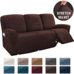 Housse de fauteuil relax en velours extensible brun caf� housse de canap� relax 3 places prot�ge - fauteuil ...