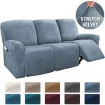 Housse de fauteuil relax en velours extensible gris bleu housse de canap relax 3 places protge - fauteuil ...
