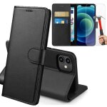 Housse pour iphone 13 - e. f. connection - effet cuir noir - 2 verres tremp�s - semi - rigide - aimant�e ...