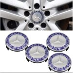 Housse pour pneu 4  75mm centre de roue mercedes benz original chrome et bleu emblme caches moyeux