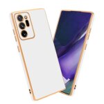 Housse pour samsung galaxy note 20 ultra coque en glossy blanc - or etui case cover silicone tpu et protection ...