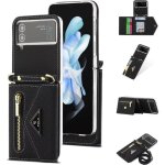 Housse pour samsung galaxy z flip 4 5gcuir pu de qualit suprieureavec sangle rglable&fente pour carte&fonct ...