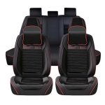 Housse de si�ge auto - avizar - universelle - cuir noir et rouge - nervur�e - avant doubles & banquette ...