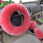 Housse de volant de voiture de frein � engrenage souple rose 3 pi�ces - ensemble manches en peluche automatiqu ...