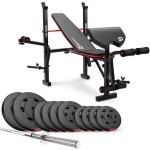 Banc de musculation pliable hs - 1055 avec ensemble dhaltres de 59 kg de hop - sport pupitre de curl ...