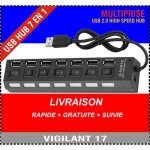 Hub usb 2. 0 7 ports multiprise multi chargeur cble pour pc laptop on / off noir