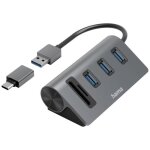 Hub usb 3. 0 - hama - 5 ports - lecteur de carte sd - aluminium - gris