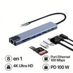Hub usb c 8 en 1 hub adaptateur multiport type c avec hdmi 4k lecteur de cartes sd / tf usb 3. 0 ethernet ...