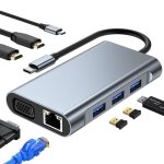 Hub usb c adaptateur usb c 8 en 1 avec hdmi * 2vga usb 3. 0 * 1 2. 0 * 2 pd100w ethernet rj45100m lecteur ...