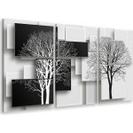 Tableau triptyque graphique arbres sur fonds noir et blanc - 90x60 cm
