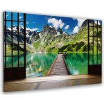 Tableau trompe oeil amarrage en lac de montagne - 80x50 cm