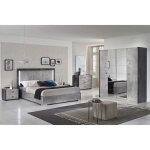Hyde - chambre compl�te 160x200cm gris effet pierre avec leds