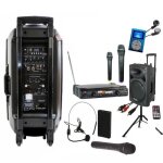 Ibiza port 15 vhf bt + pied + cble pc + housse + 4 micros sans fil + baladeur mp3 pa dj sono association ...