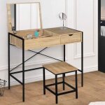Idmarket coiffeuse luis miroir rabattable avec tabouret design industriel Idmarket coiffeuse luis miroir rabattable avec tabouret design industriel