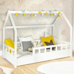 Idmarket lit cabane enfant 80 x 160 cm neree blanc avec sommier et barrières Idmarket lit cabane enfant 80 x 160 cm neree blanc avec sommier et barrières