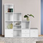 Idmarket meuble de rangement en escalier liam 4 niveaux bois blanc avec porte et tiroirs