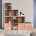 Idmarket meuble de rangement en escalier liam 4 niveaux bois faon htre avec porte et tiroirs
