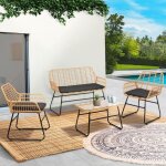 Idmarket salon de jardin bas belem imitation rotin 4 places avec coussins gris