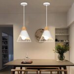 Idegu 2pcs moderne lustre suspension industrielle en bois m�tal plafonnier luminaire style nordique blanc ...
