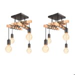 Idegu 2pcs retro suspension luminaire industriellelustre vintage en m�tal et bois e27 lampe de plafond ...