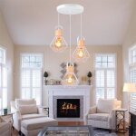 Idegu 3 lampes suspension luminaire industrielle 16cm vintage lustre suspension en fer et bois rtro ...