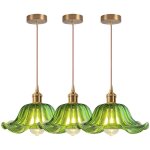 Idegu 3pcs lustre en verre vertsuspension luminaire industriel vintage abat - jour design fleurs e27 ...