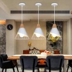 Idegu 3pcs moderne lustre suspension industrielle en bois mtal plafonnier luminaire style nordique blanc ...