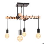 Idegu 4lampes suspension luminaire industriellelustre vintage en m�tal et bois e27 luminaire plafonnier ...