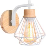 Idegu applique murale vintage en cage blanc16cm lampe murale industrielle en fer bois rtro luminaire ...