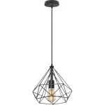 Idegu e27 lustre suspension industrielle en cage diamant noir plafonnier luminaire retro fer forge style ...