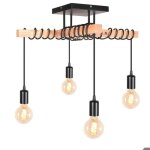 Idegu lustre industriel 4 lampes suspension luminaire vintage en m�tal et bois e27 �clairage de plafond ...