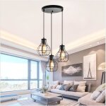 Idegu lustre industrielle salon noir e27 lampe suspension luminaire vintage en m�tal cage pour salon ...