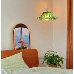 Idegu lustre salon en verre vertsuspension luminaire industriel vintage abat - jour design fleurs e27 ...