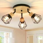 Idegu plafonnier 3 spots industriellampe de plafond spot vintage en bois et m�tal abat - jour design ...