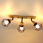 Idegu plafonnier 3 spots industrielplafonnier spot vintage en bois et m�tal abat - jour design cage avec ...