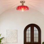 Idegu plafonnier vintage en verre rougelampe de plafond moderne abat - jour design fleurs lustre style ...