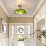 Idegu plafonnier vintagelampe de plafond moderne abat - jour en verre design fleurs vert e27 lustre style ...