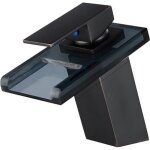 Ideko�robinet mitigeur lavabo cascade en verre noir (sans led) & flexible