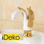 Idekorobinet mitigeur lavabo salle de bain en laiton cygne peintre blanc ailes dor (bas)& flexible